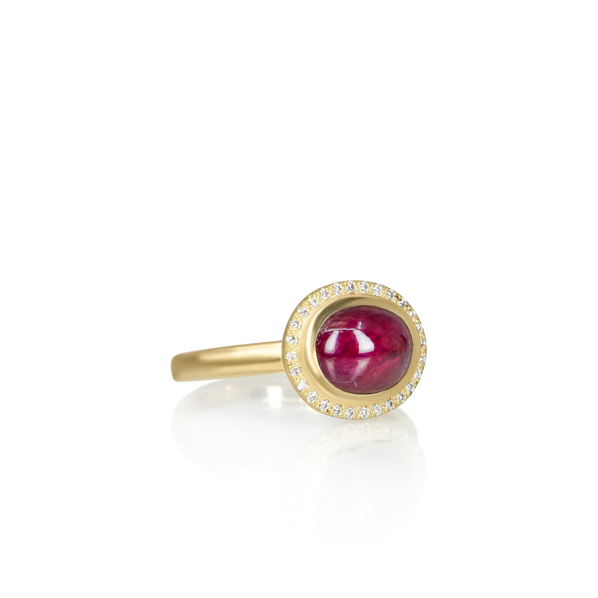 Ruby Cabochon Halo Ring