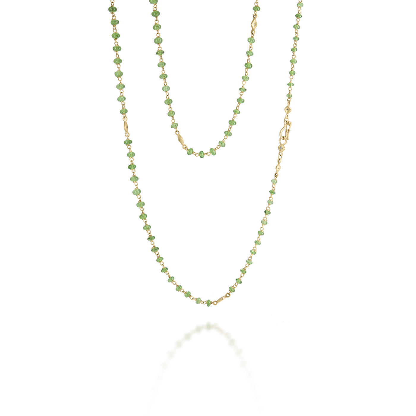 Beaded Tsavorite Necklace with Diamond Charms