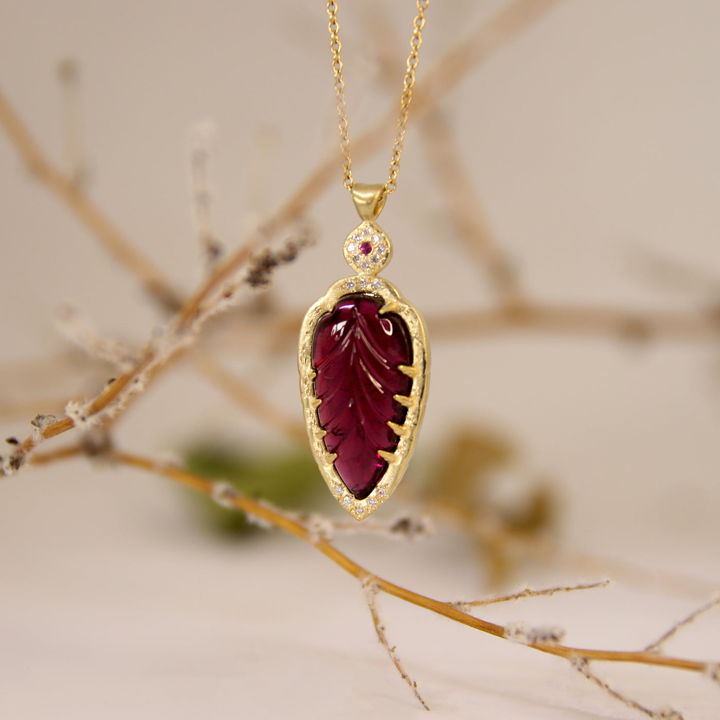 Carved Pink Tourmaline Pendant