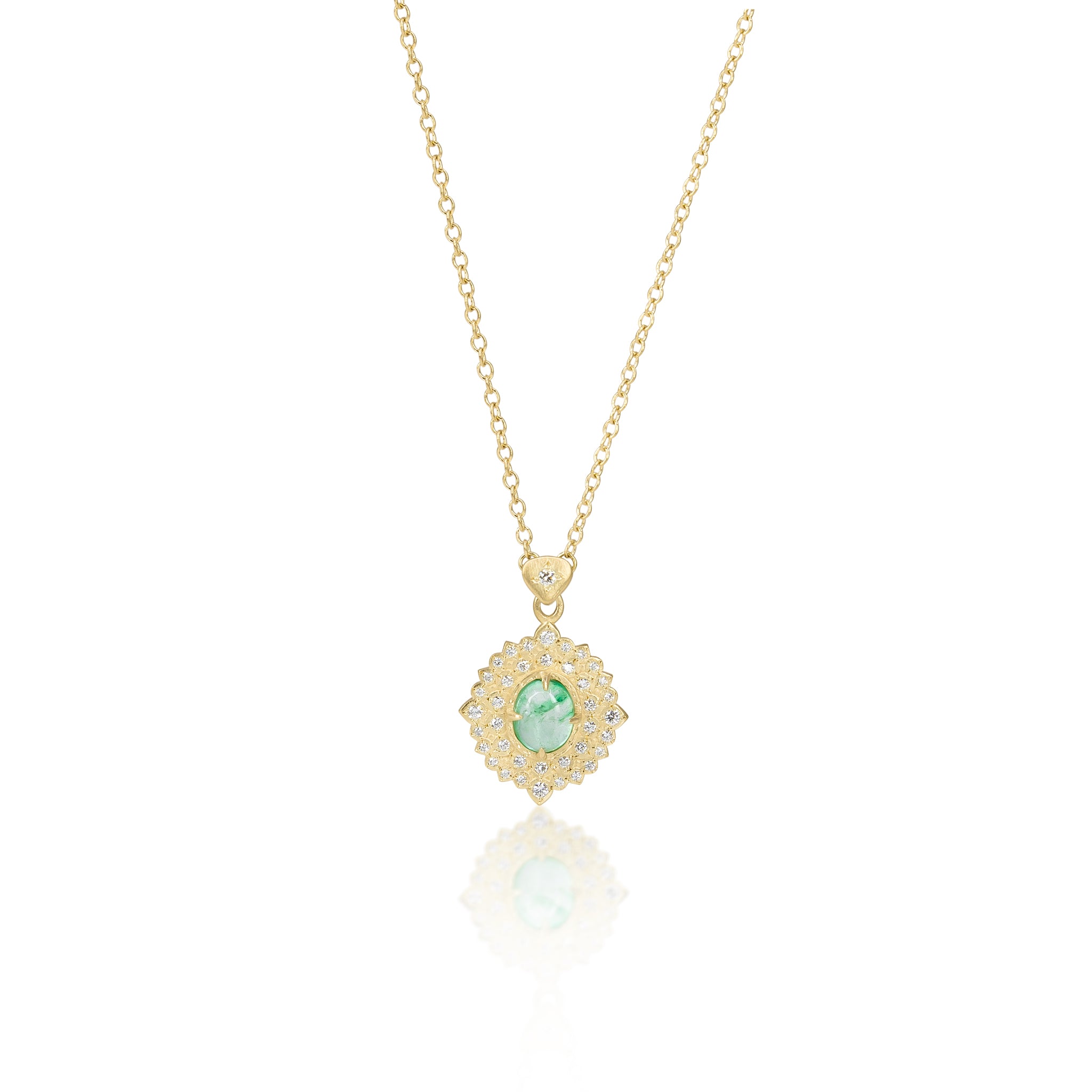 Double Halo Emerald Flame Pendant