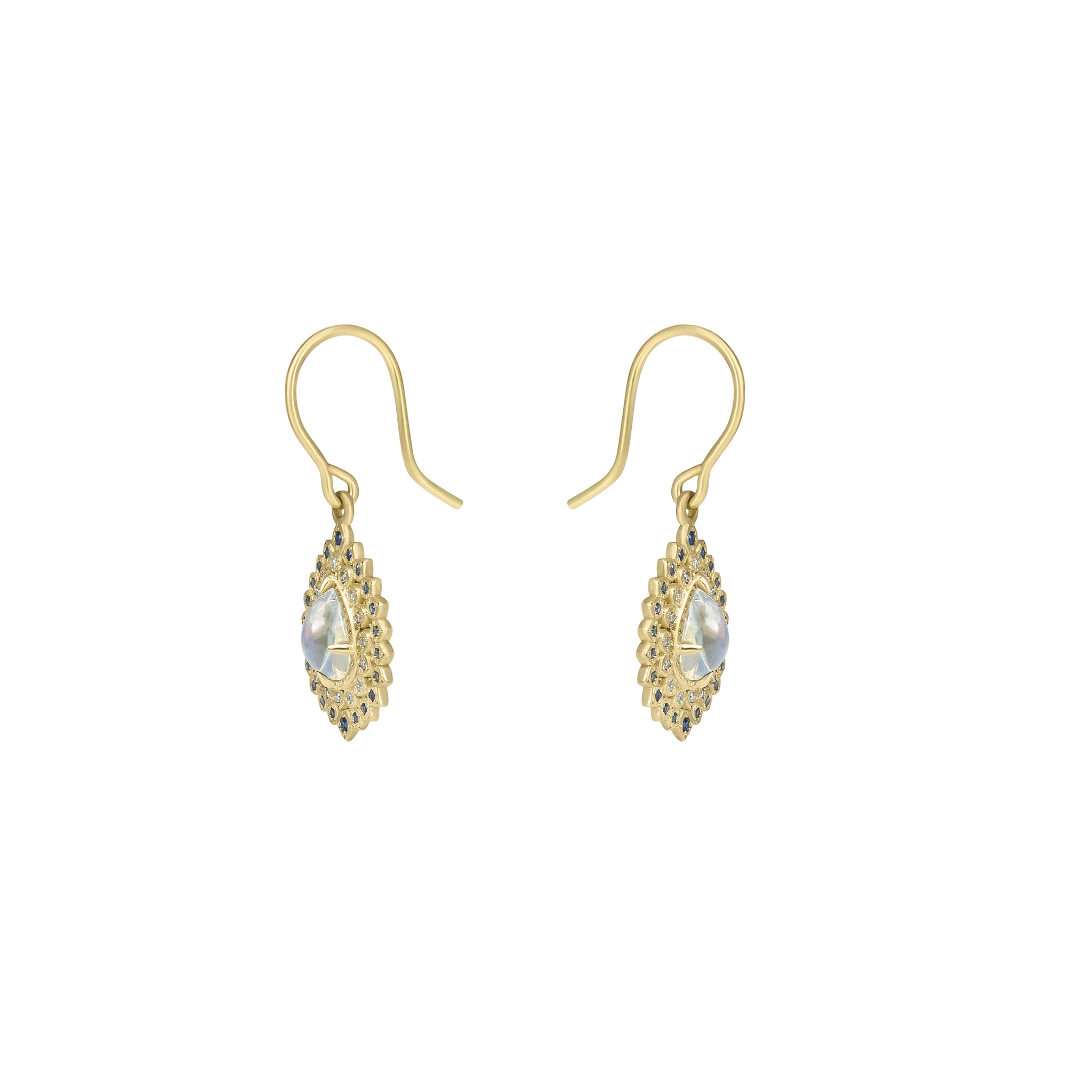 Moonstone and Sapphire Flame Earrings