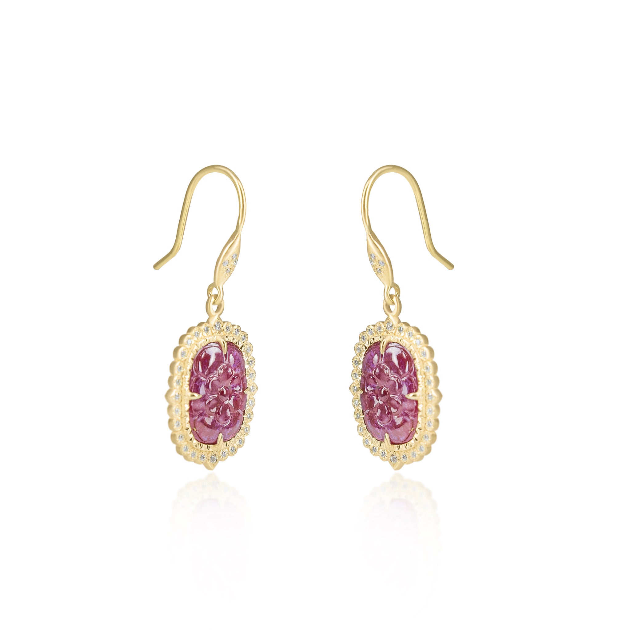 Carved Ruby Halo Earrings