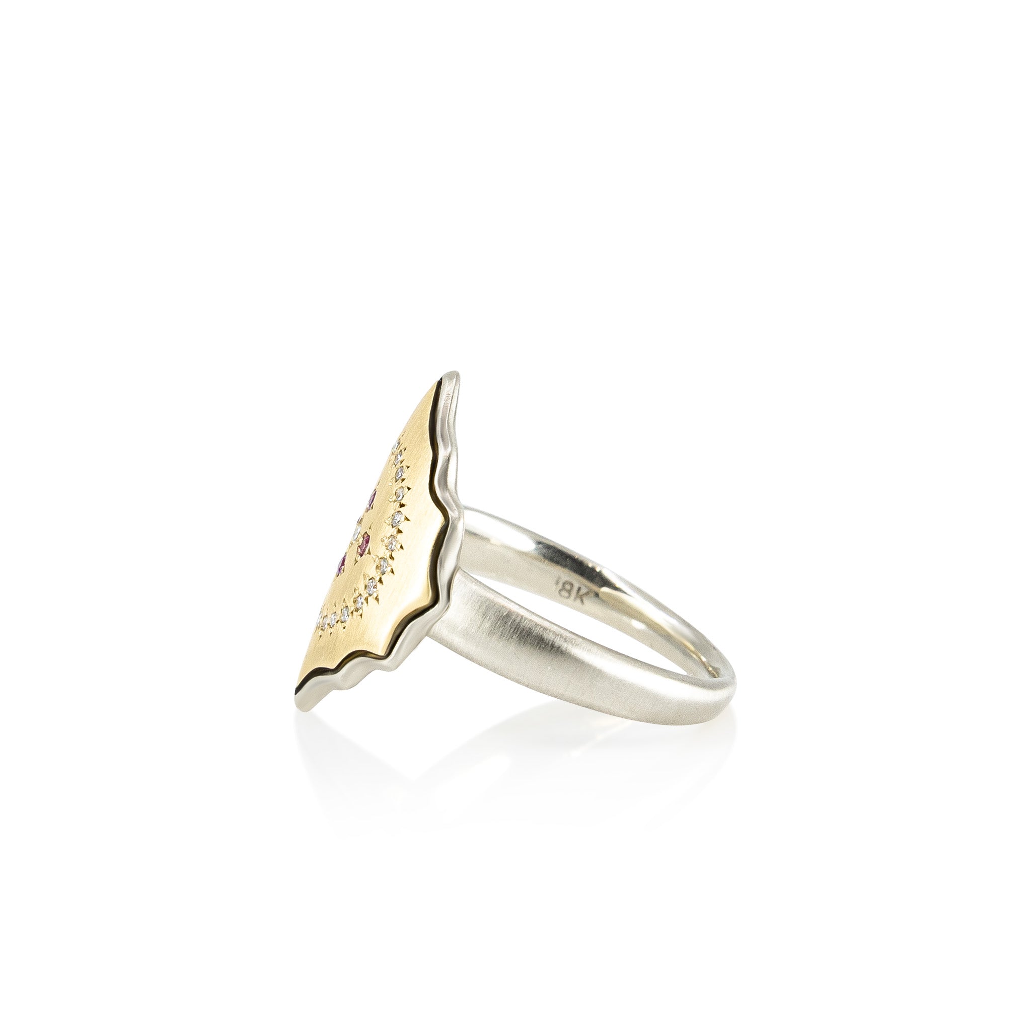 Gold Scalloped Ring with Pink Sapphire & Diamond