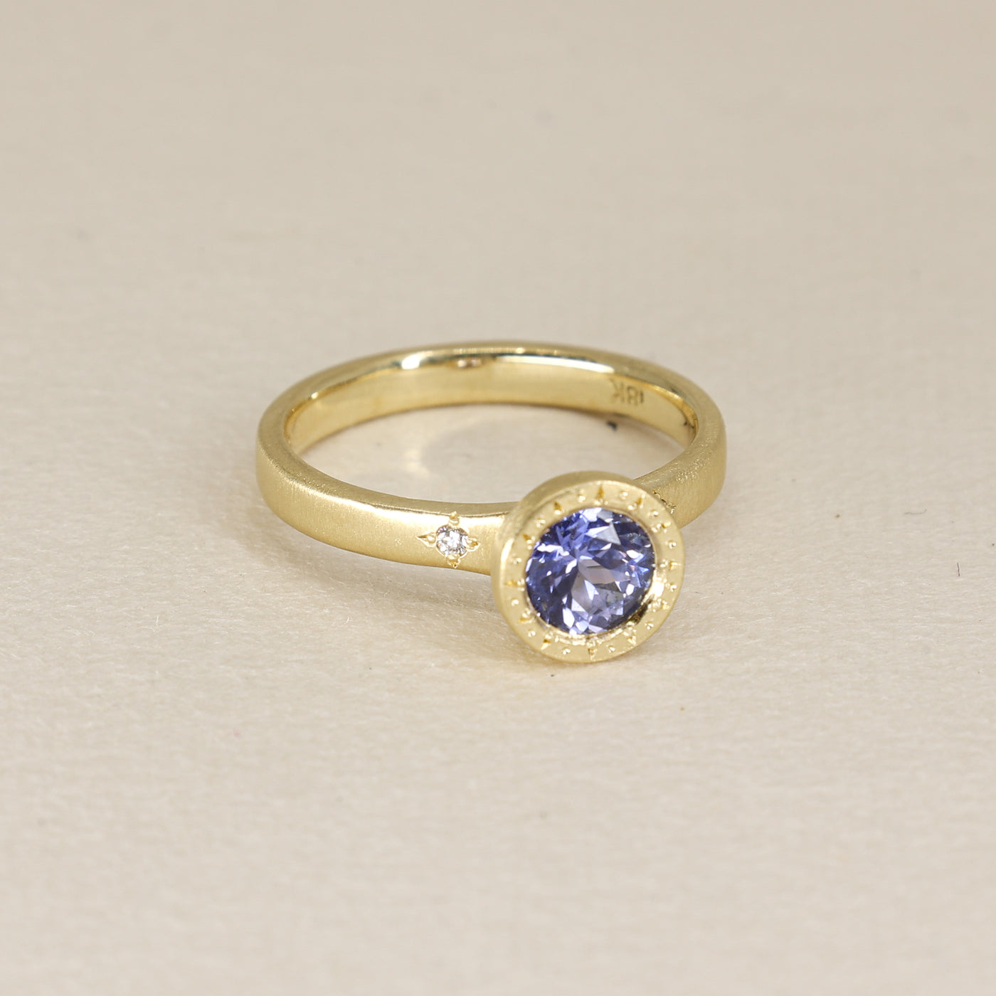 Purple Sapphire Etched Round Ring