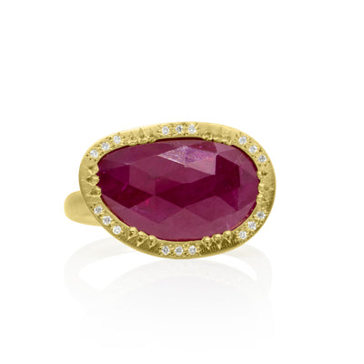 Organic Rosecut Ruby Halo Ring