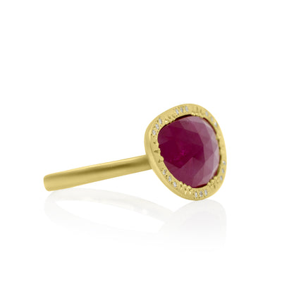 Organic Rosecut Ruby Halo Ring