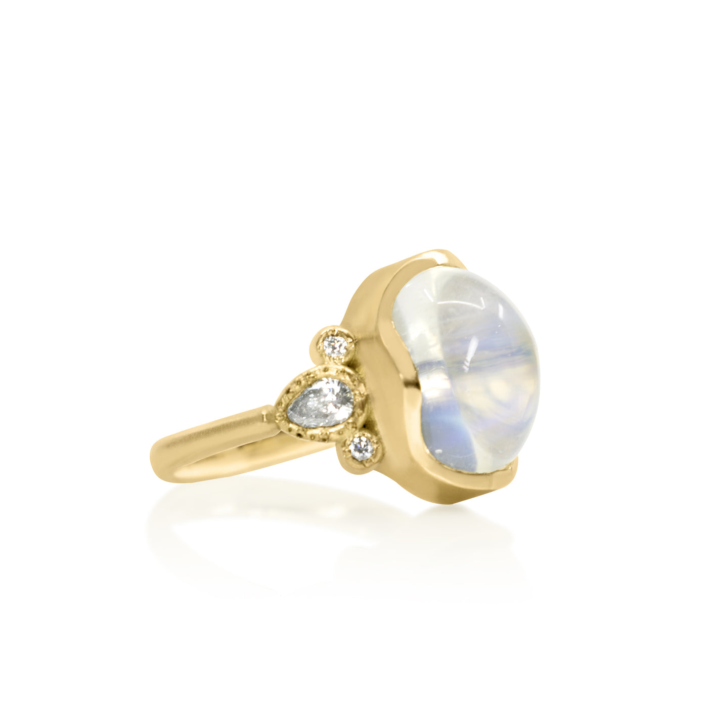 Oval Moonstone Ring with Pear & Round Diamonds