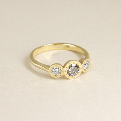 Champagne Engraved Bezel Three Stone Ring
