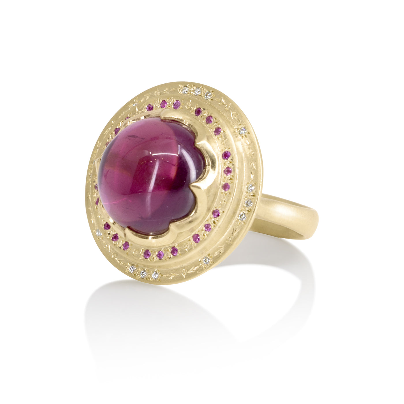 Engraved Round Rubellite Ring