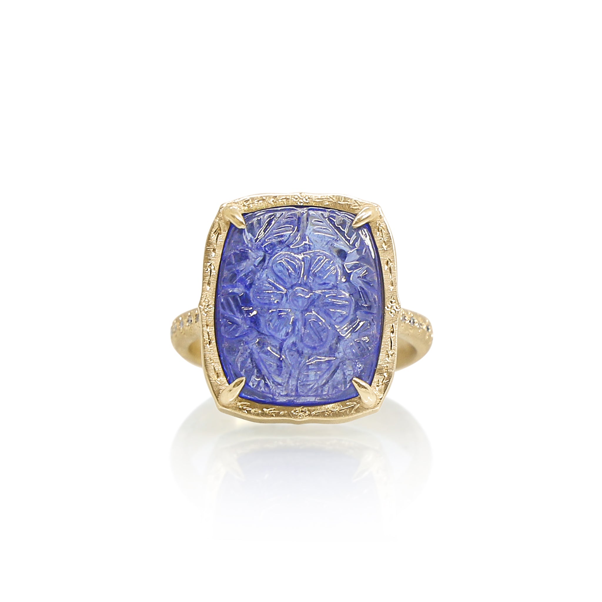 Carved Floral Tanzanite Ring