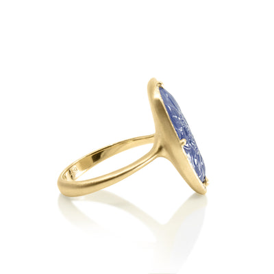 Oval Carved Sapphire Ring