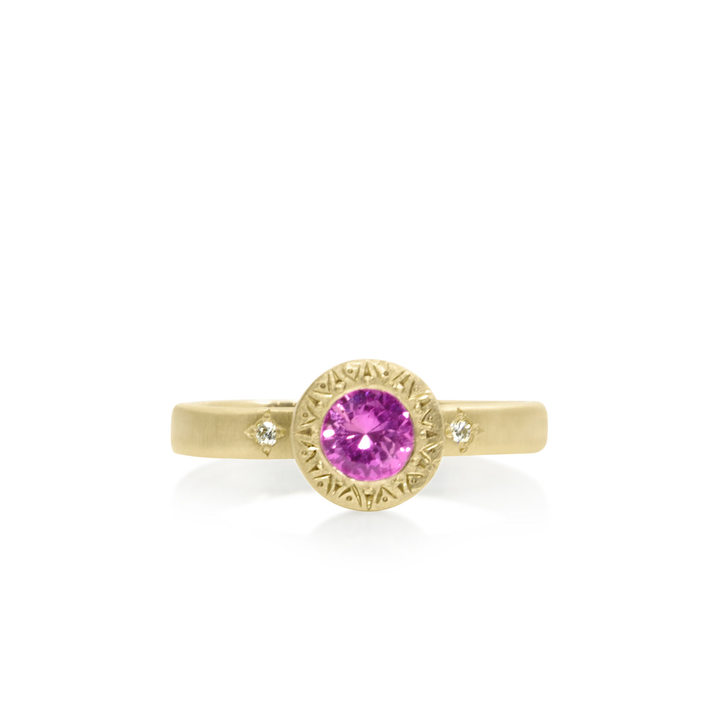 Pink Sapphire Etched Round Ring