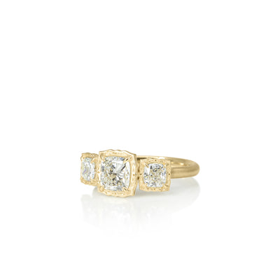 Three Cushion Lotus Ring