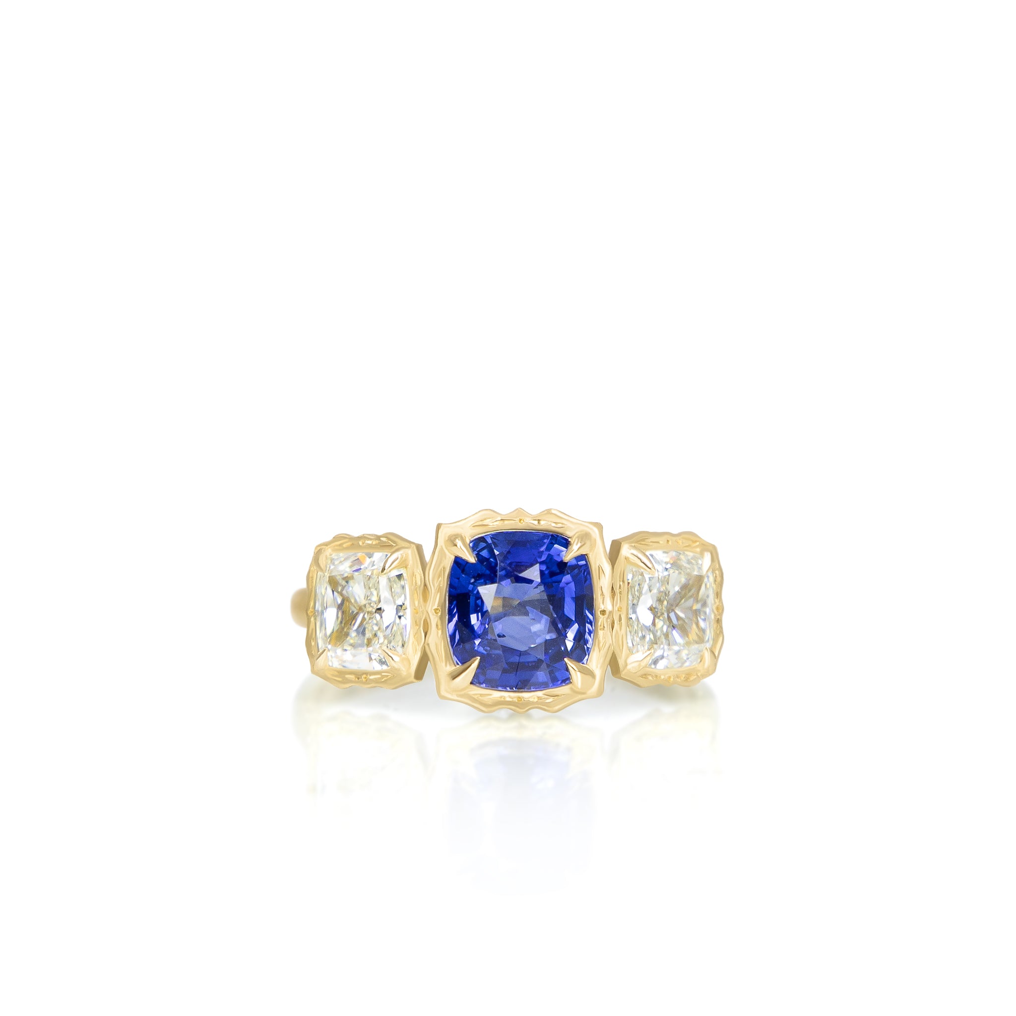 Three Stone Sapphire Lotus Ring - 2.05ct center