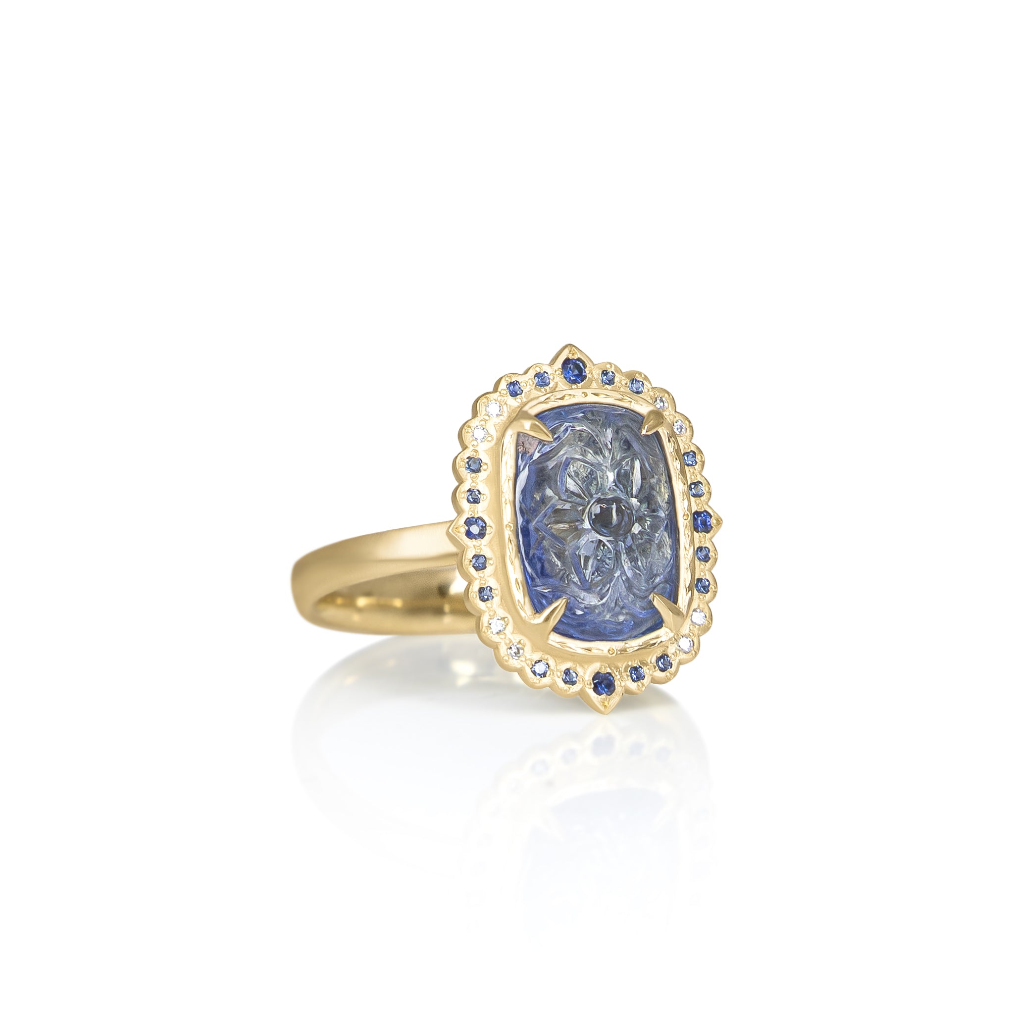 Carved Sapphire Ring