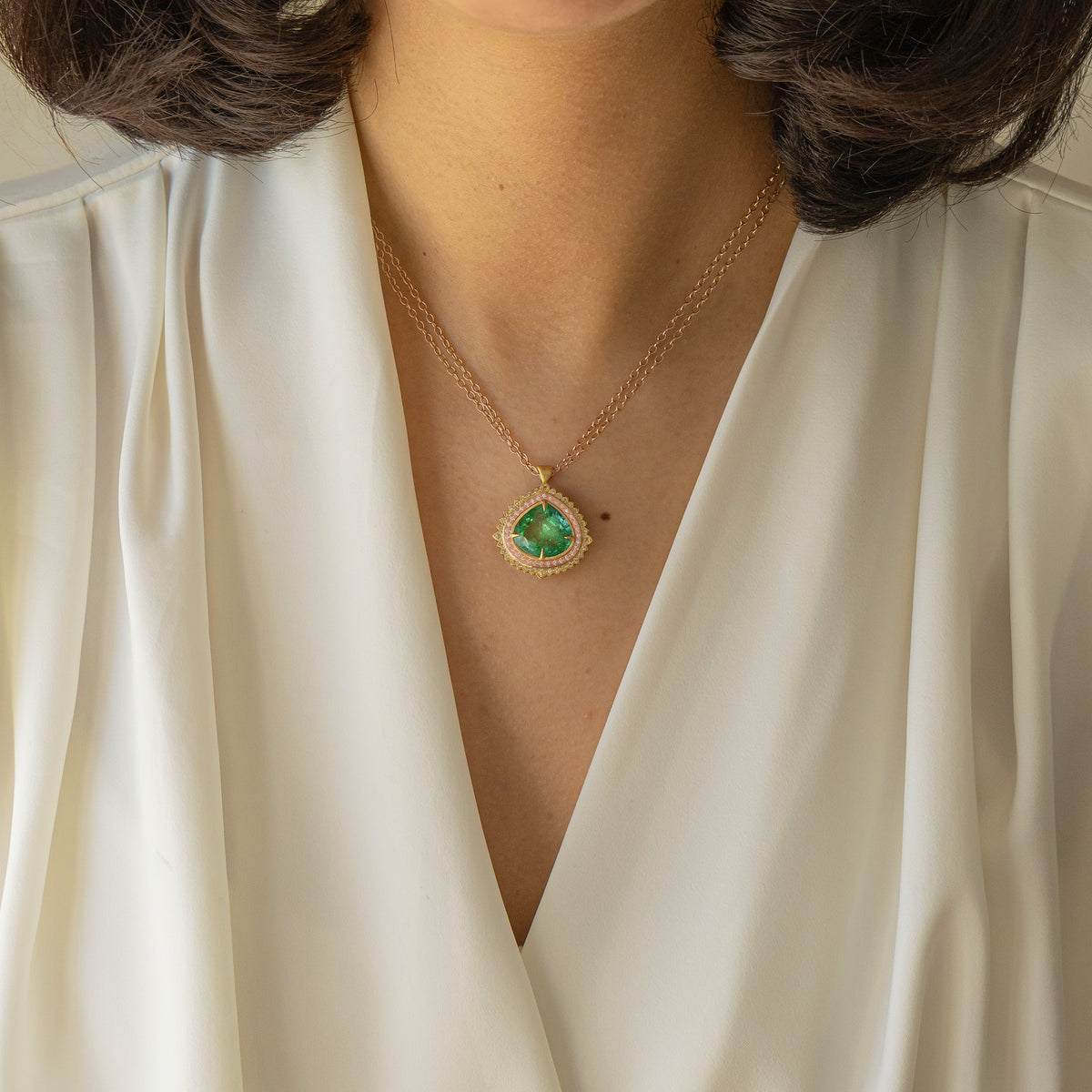 Teal Green Tourmaline Flame Pendant