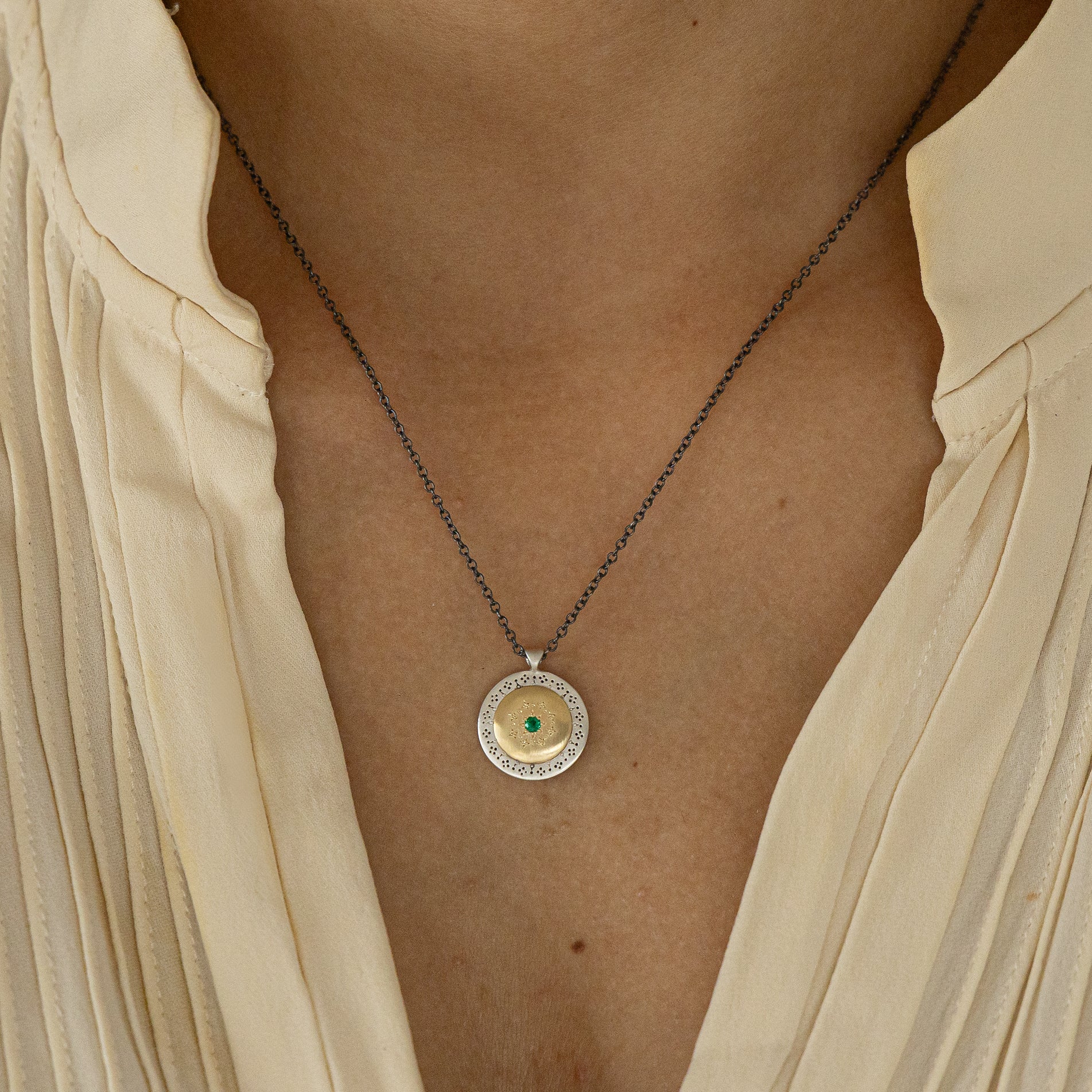 18K Yellow Gold & Sterling Silver Harmony Emerald Pendant | Adel