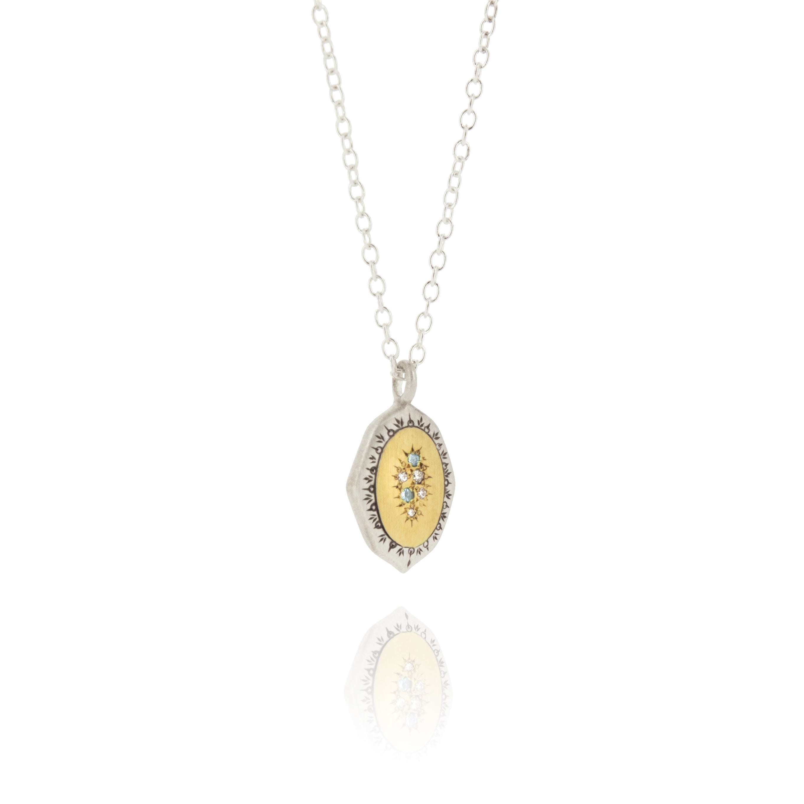 Two Tone Charm with Aquamarine and Diamond