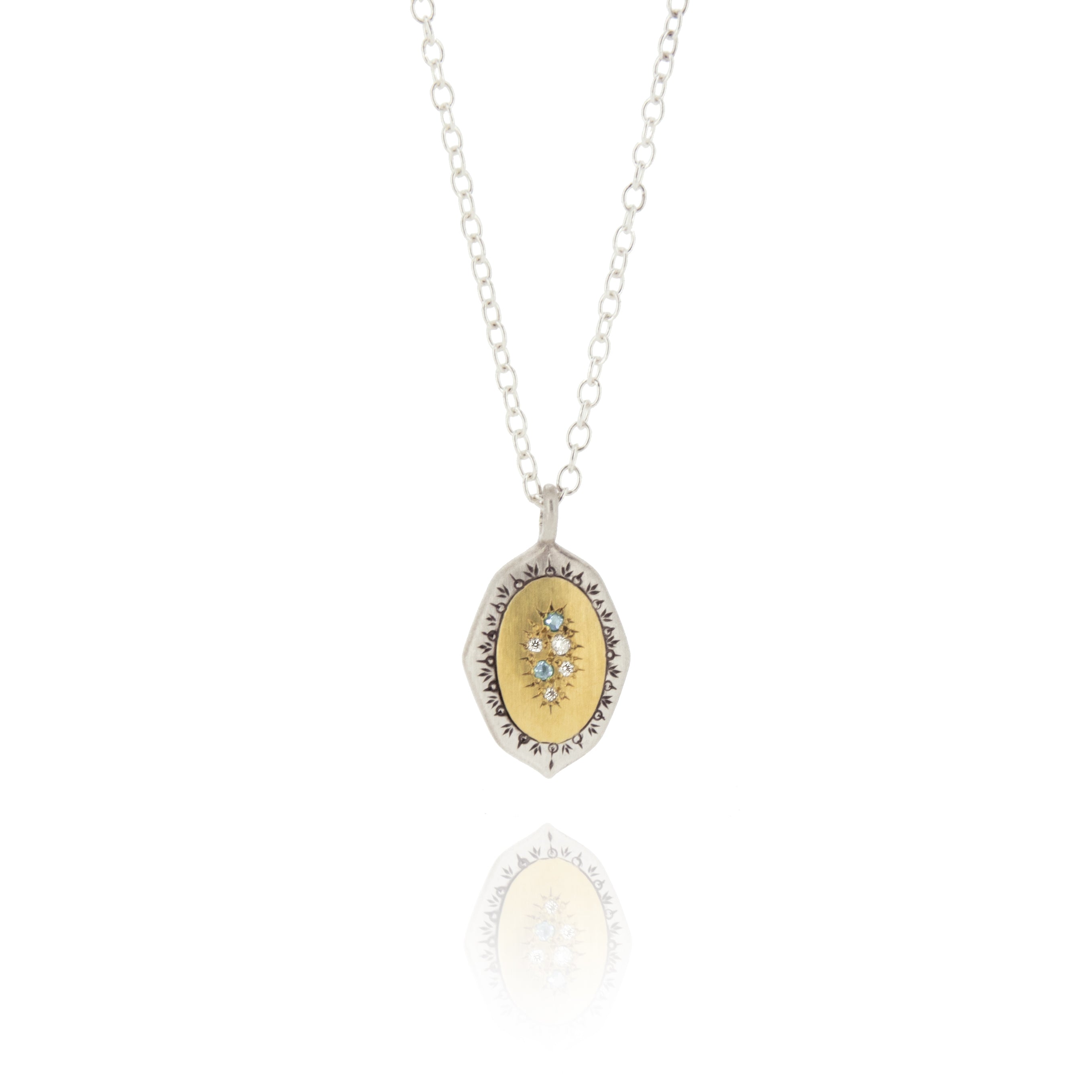 Two Tone Charm with Aquamarine and Diamond