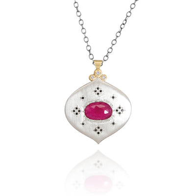 Ruby Pendant With Black Diamonds