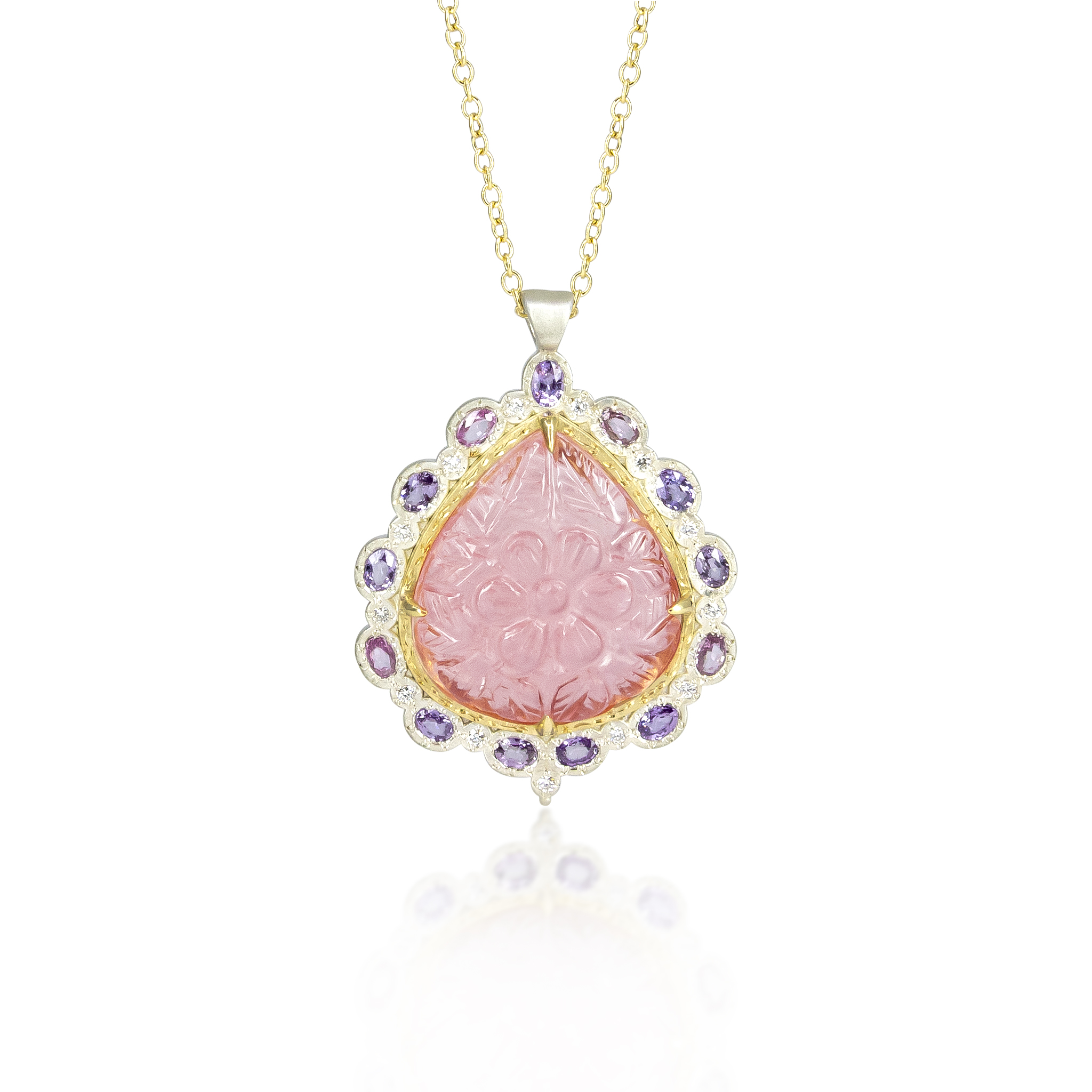 Carved Tourmaline Mixed Metal Pendant