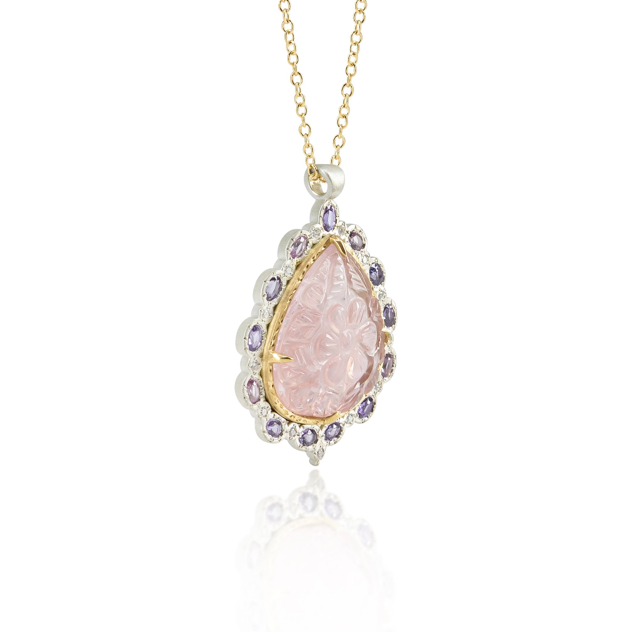 Carved Tourmaline Mixed Metal Pendant