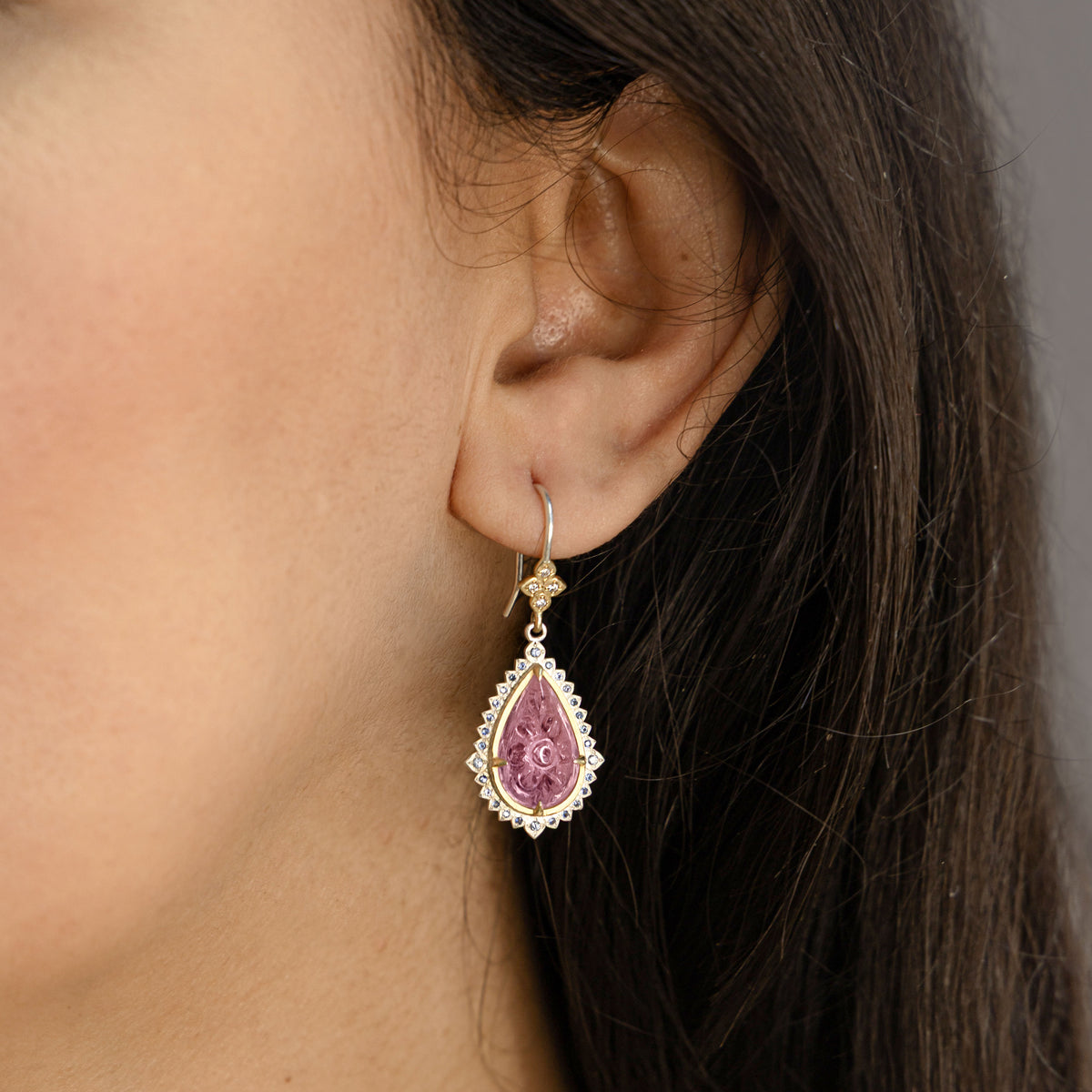 Carved Tourmaline Flame Earrings