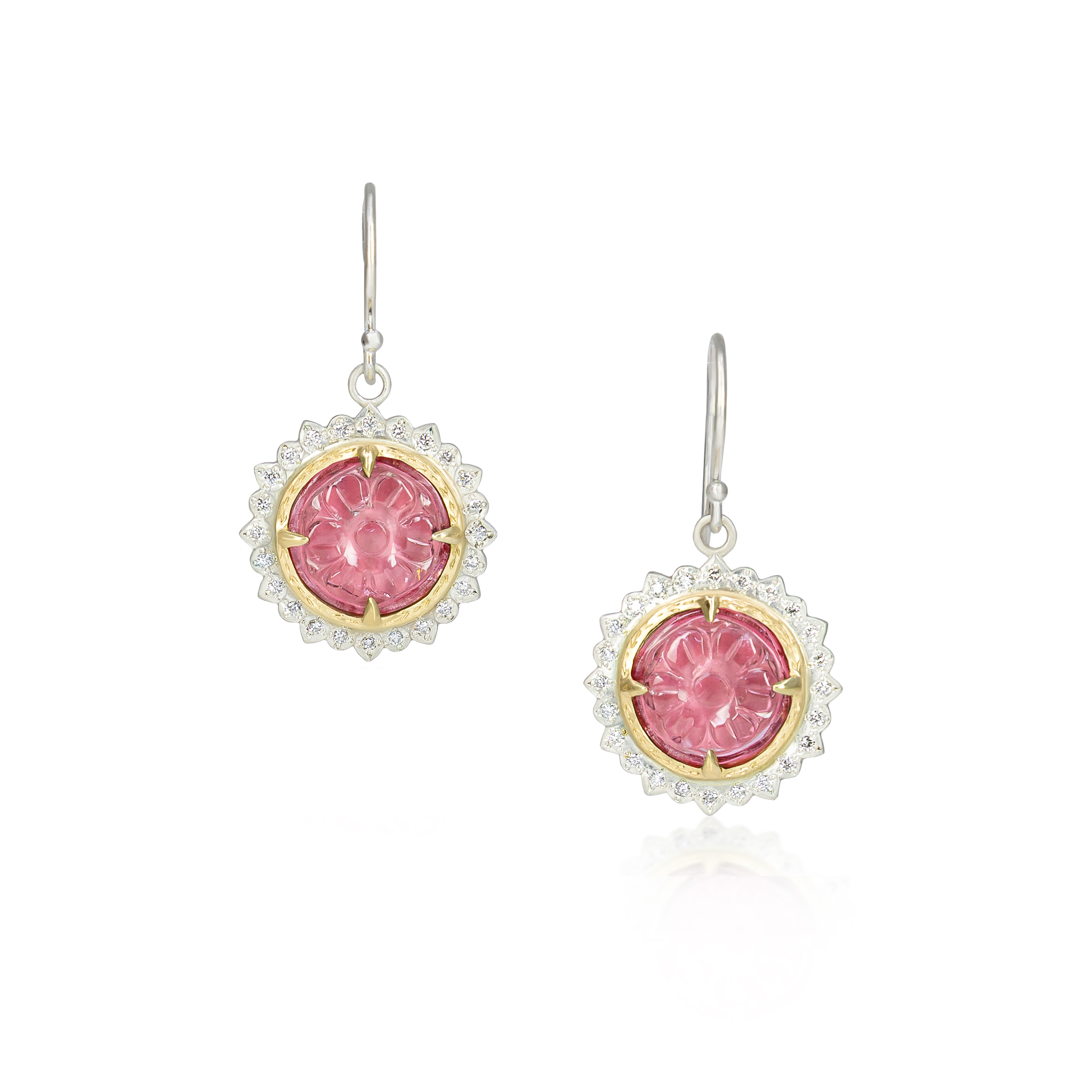 Carved Pink Tourmaline Earrings