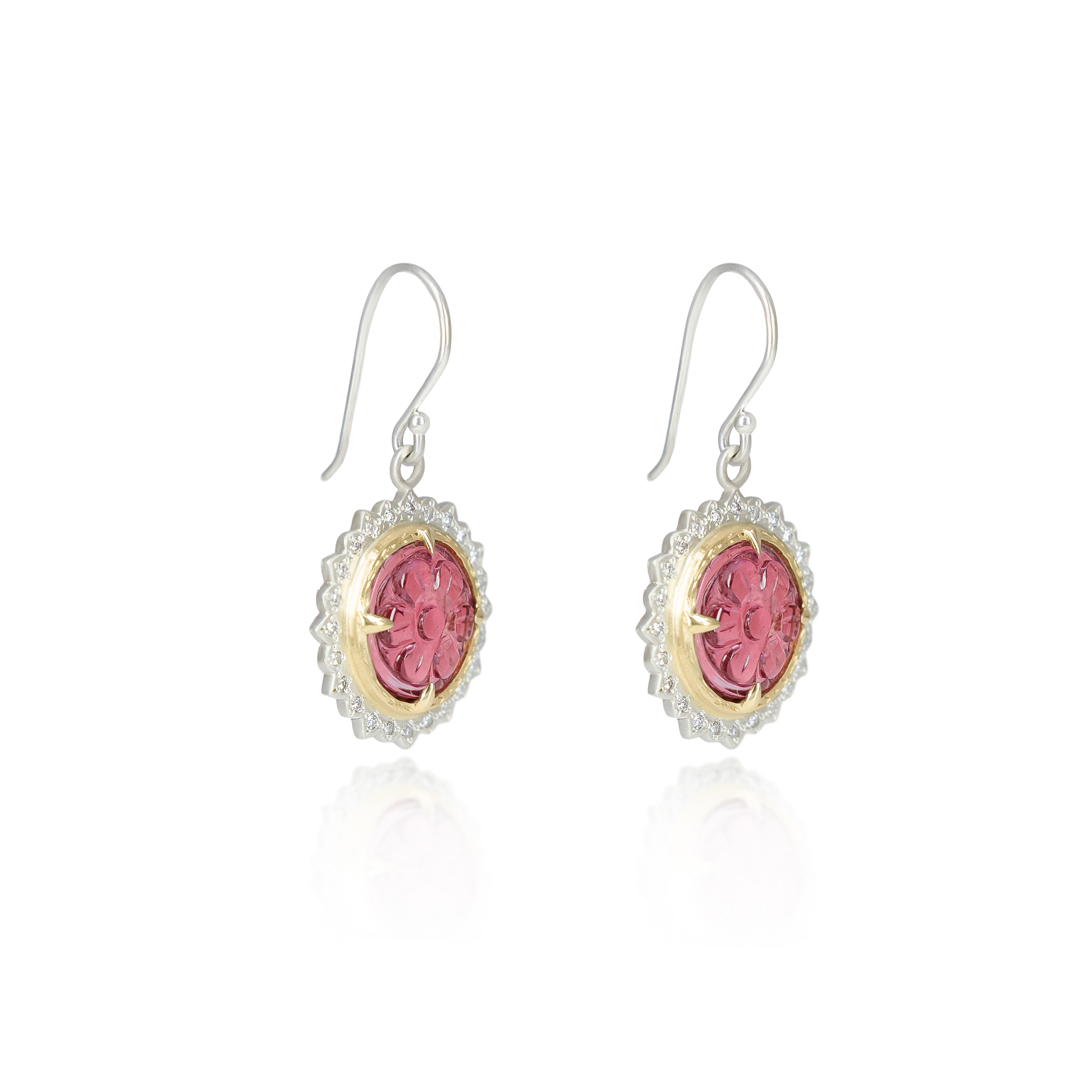 Carved Pink Tourmaline Earrings
