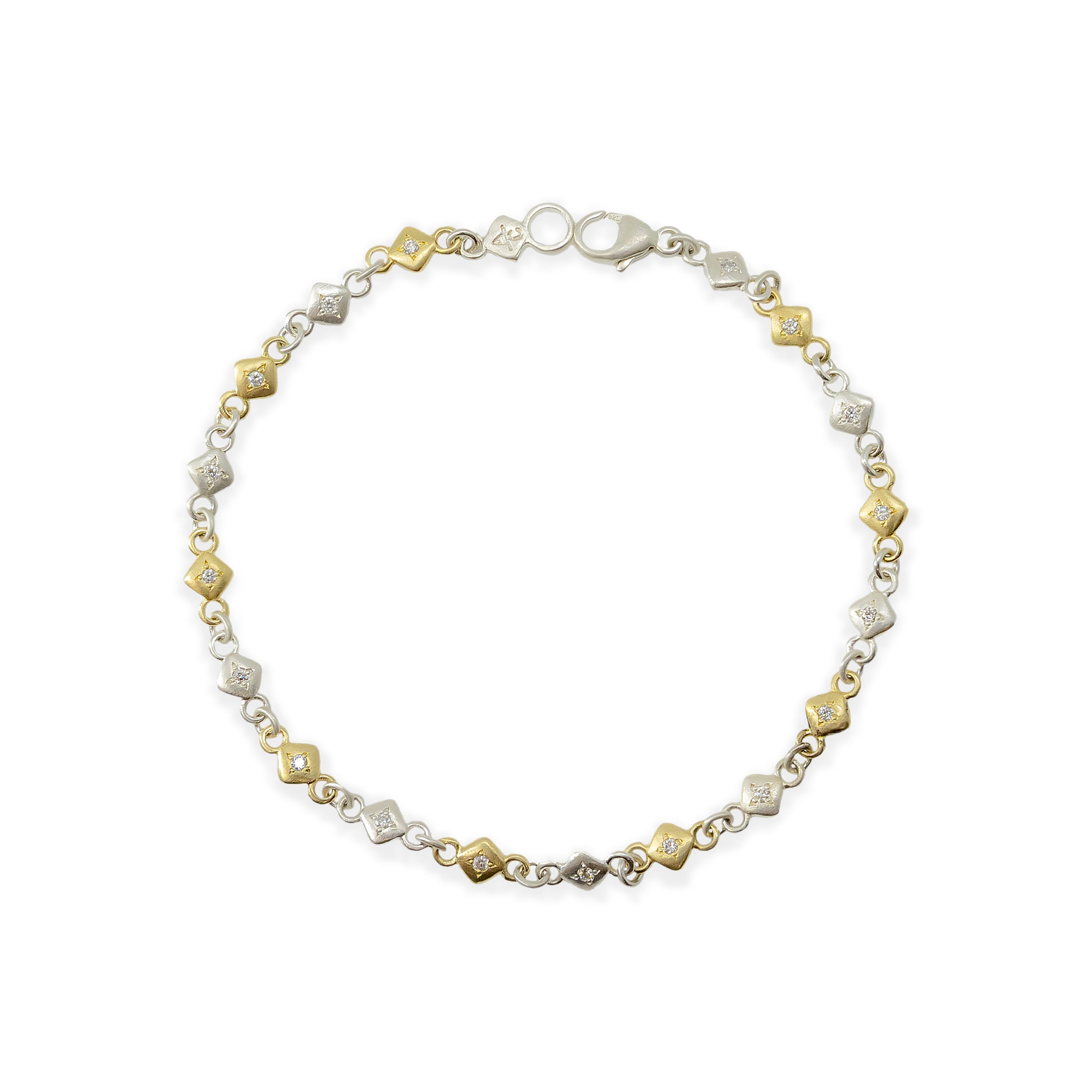 18K Yellow Gold Mixed Metal Diamond Shape Charm Bracelet | Adel