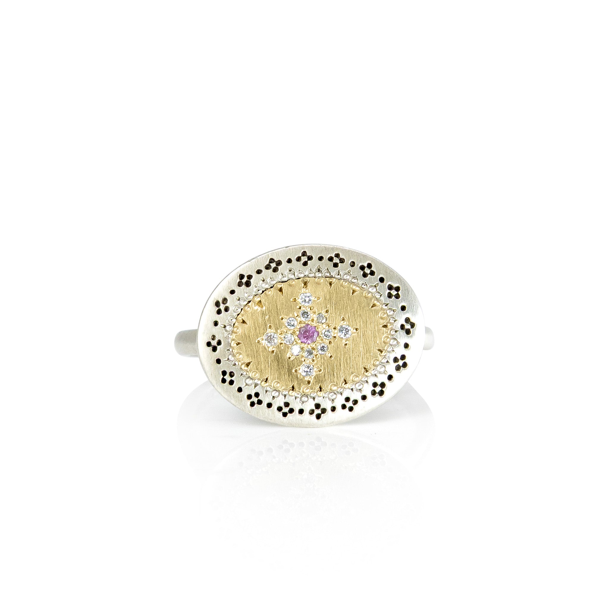 Engraved Pink Sapphire Seeds of Harmony Ring