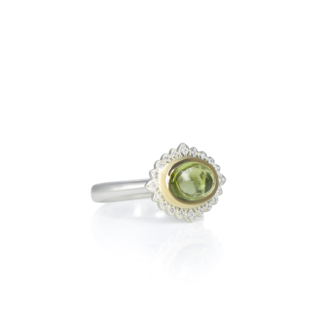 East West Green Tourmaline Flame Ring
