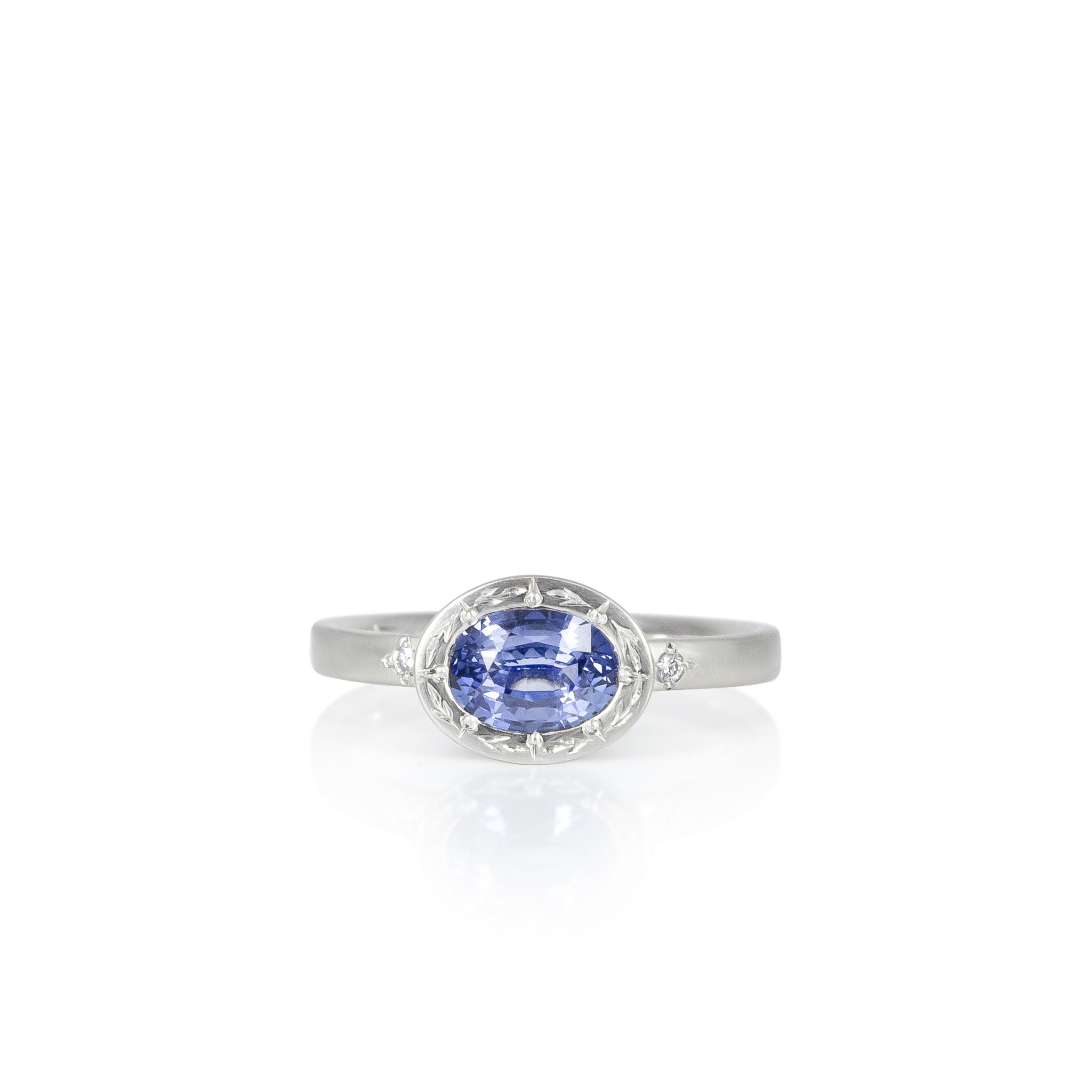 Platinum Engraved Bezel Sapphire Ring