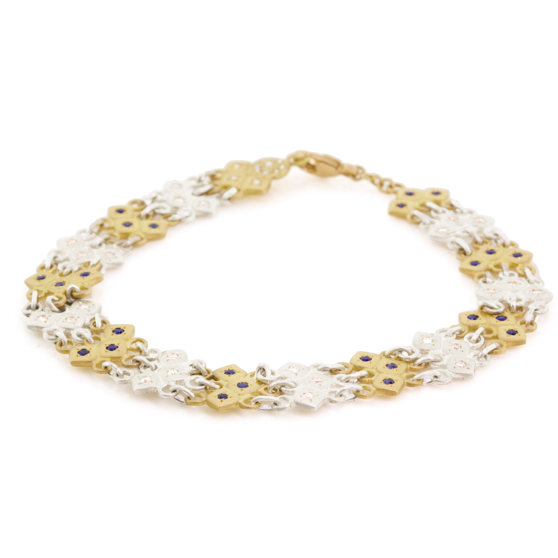 18K Yellow Gold & Sterling Silver Sapphire & Diamond Triple Link