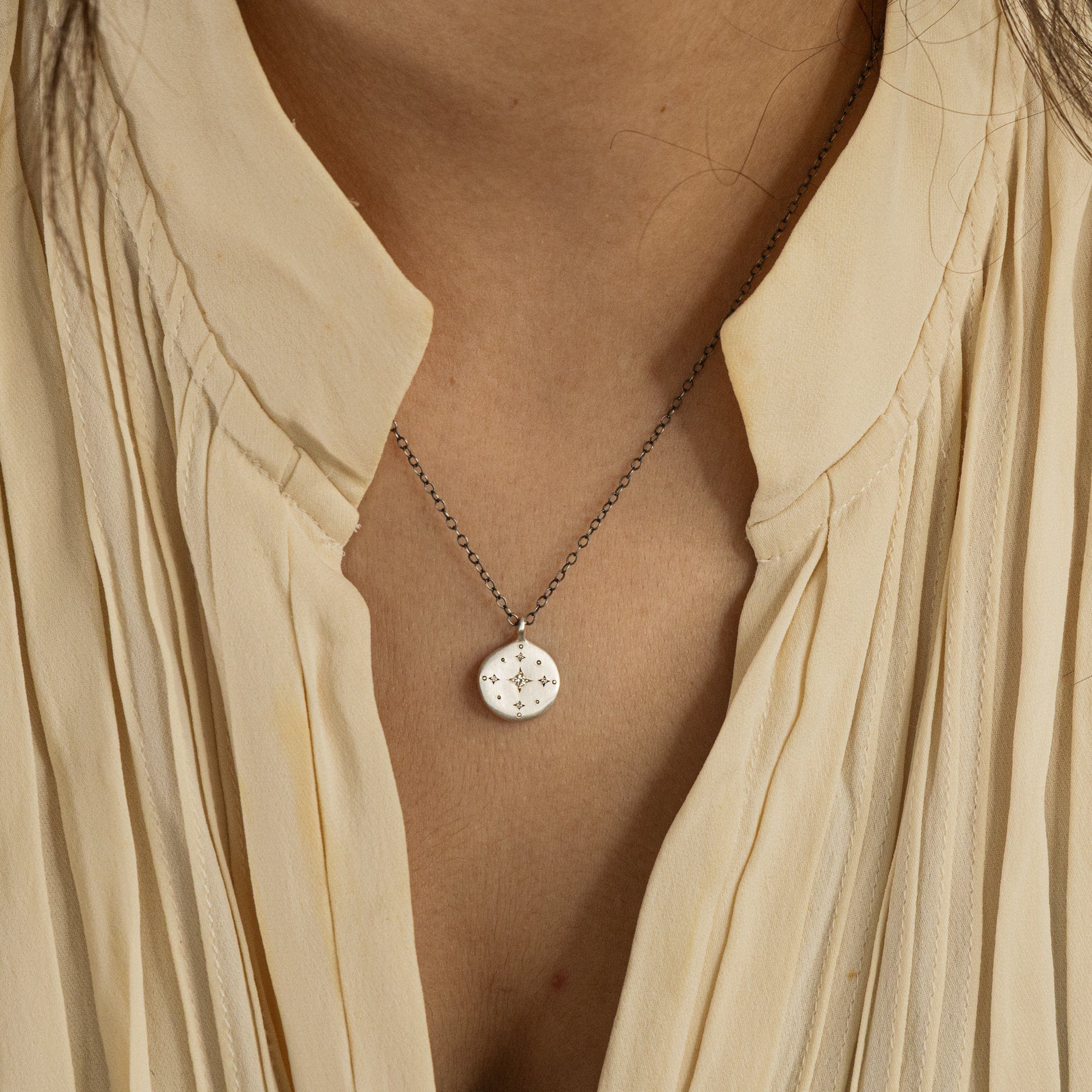 Sterling Silver Diamond New Moon Pendant | Adel Chefridi