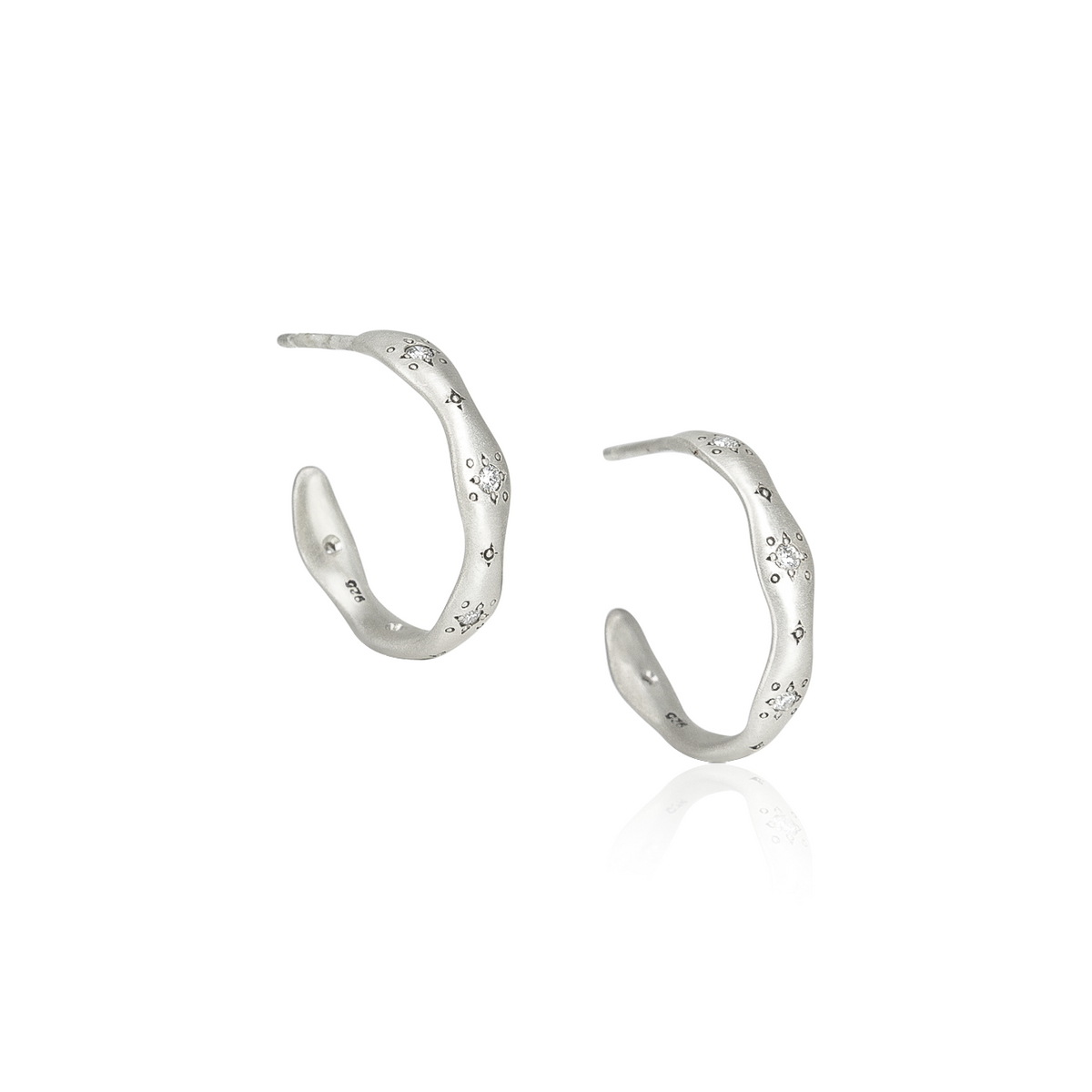 Sterling Silver Ruby & Diamond Wavy Hoops | Adel Chefridi
