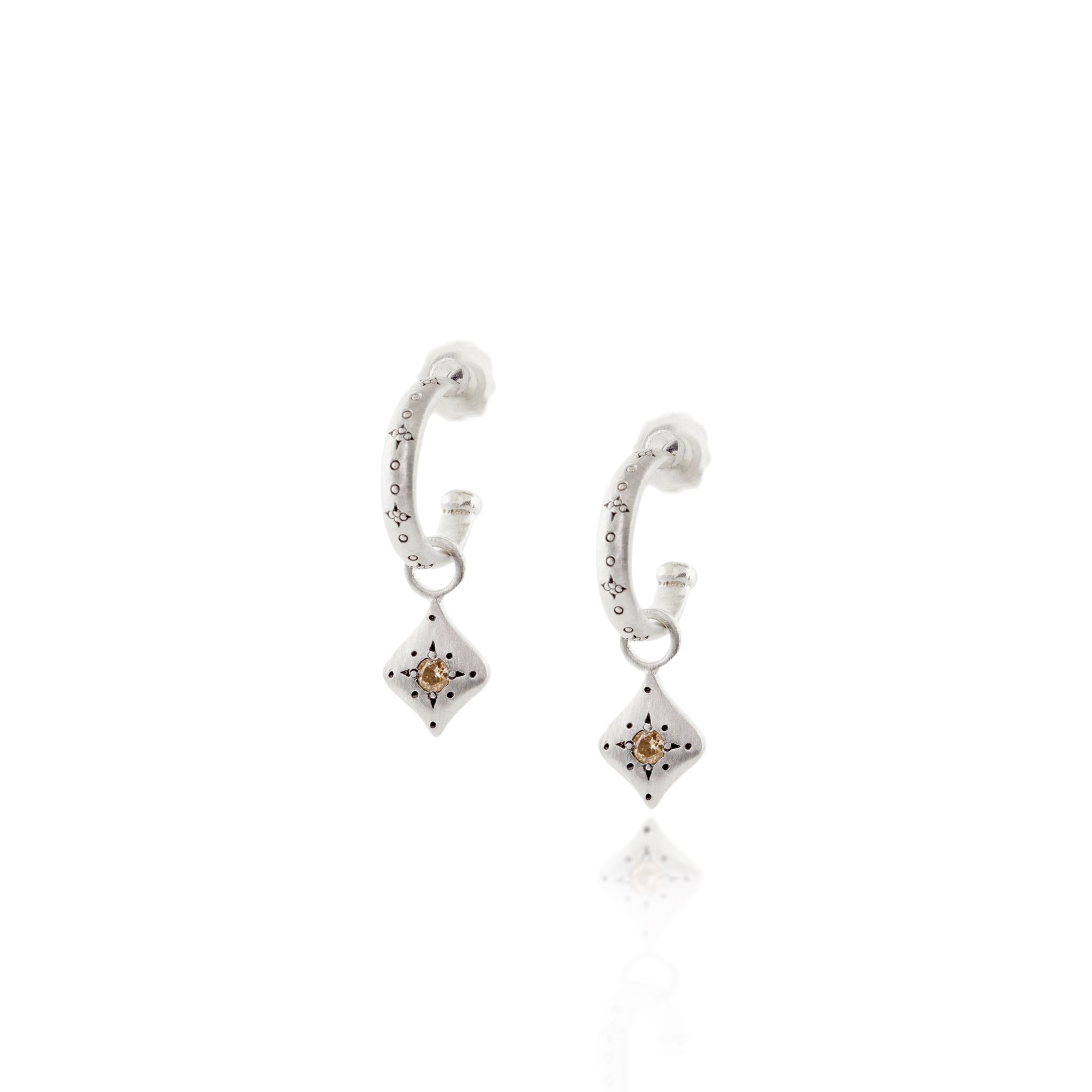 Sterling Silver Nights Charm Aqua Hoop Earrings | Adel Chefridi