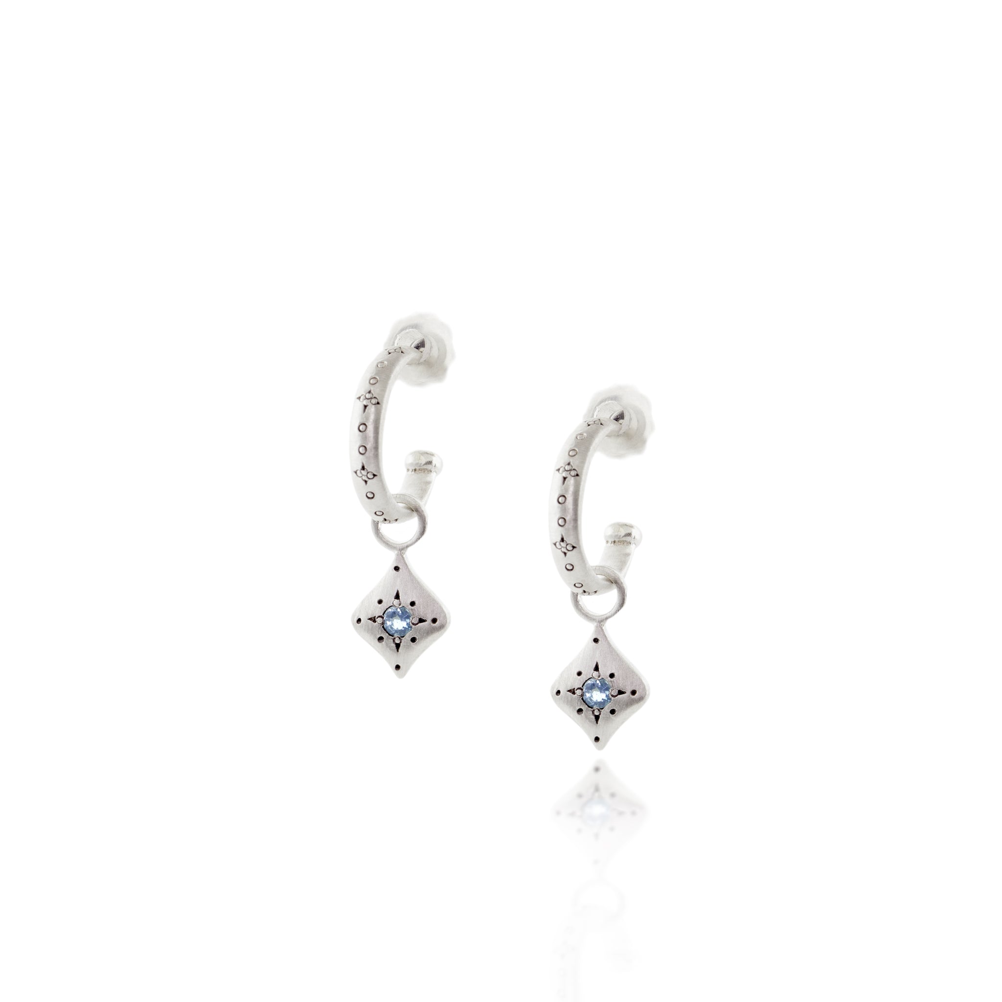 Sterling Silver Nights Charm Aqua Hoop Earrings | Adel Chefridi