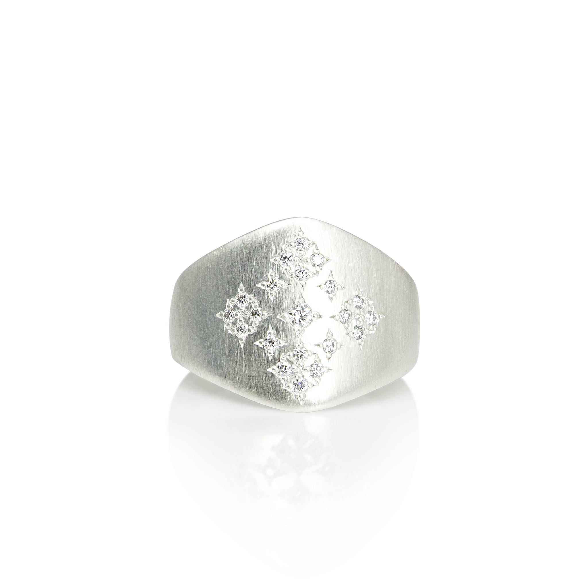 Moon & Stars Shield Ring in Silver