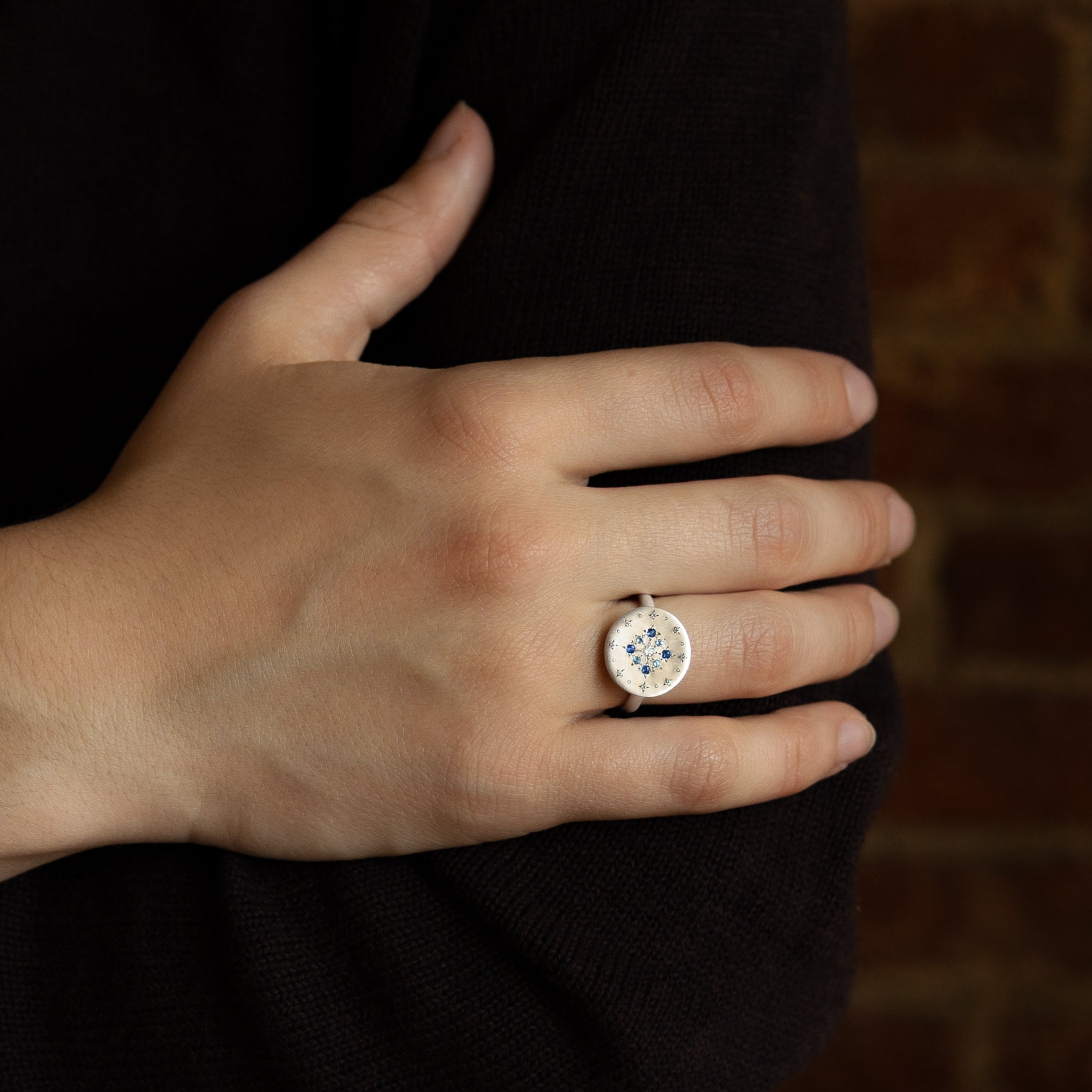 Engraved Diamond & Sapphire Ring