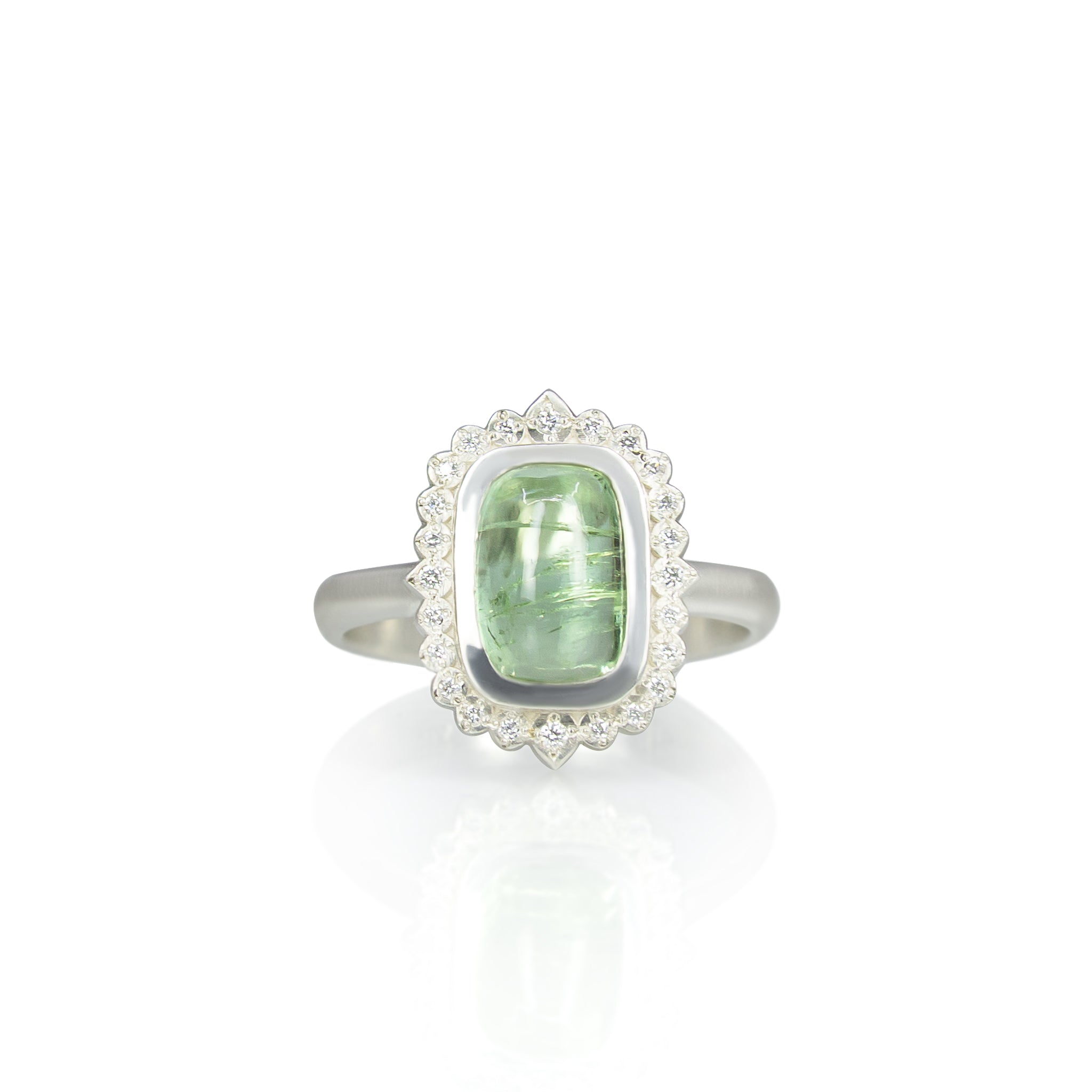 Green Tourmaline Silver Flame Ring - 2.71ct