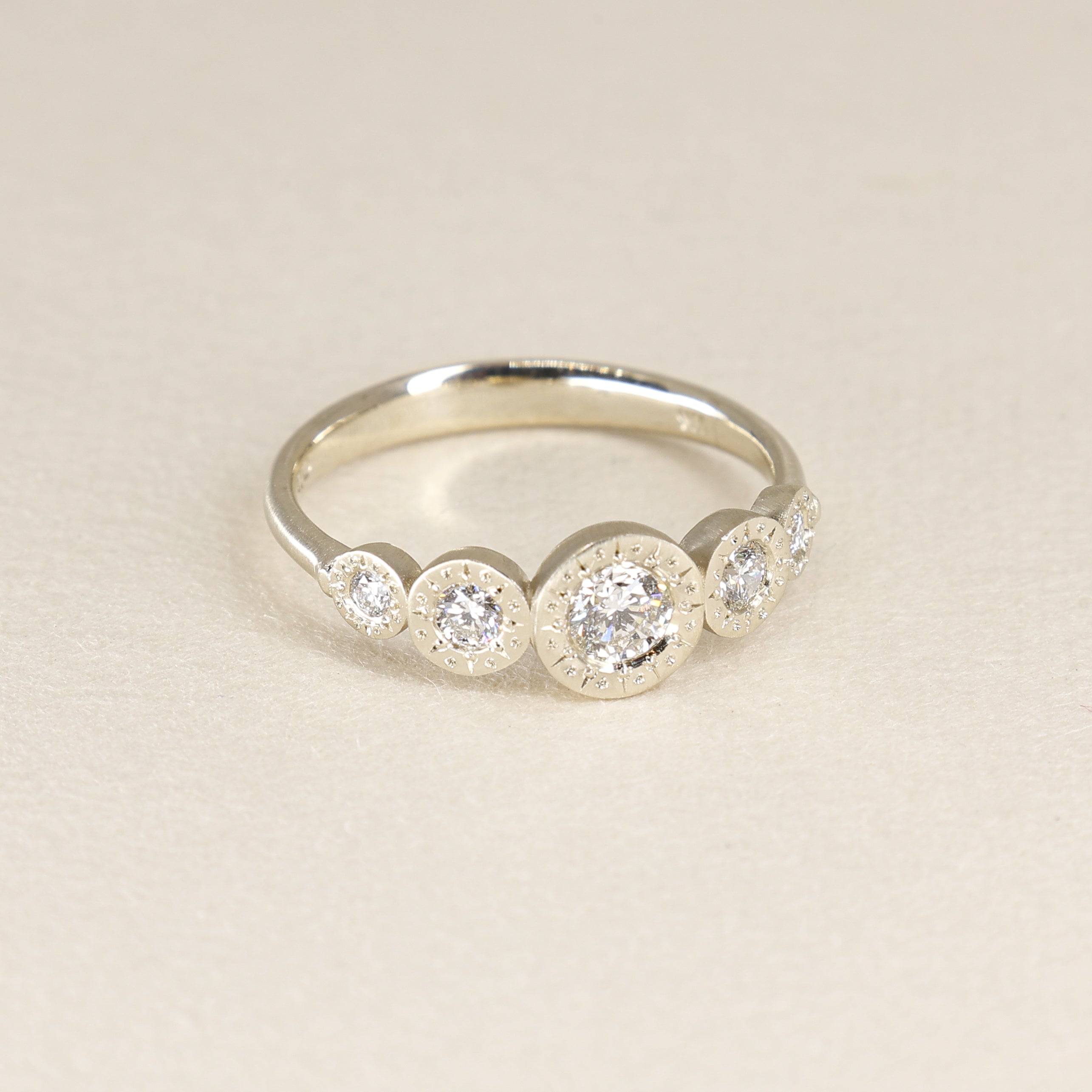 Five Stone Engraved Bezel Ring