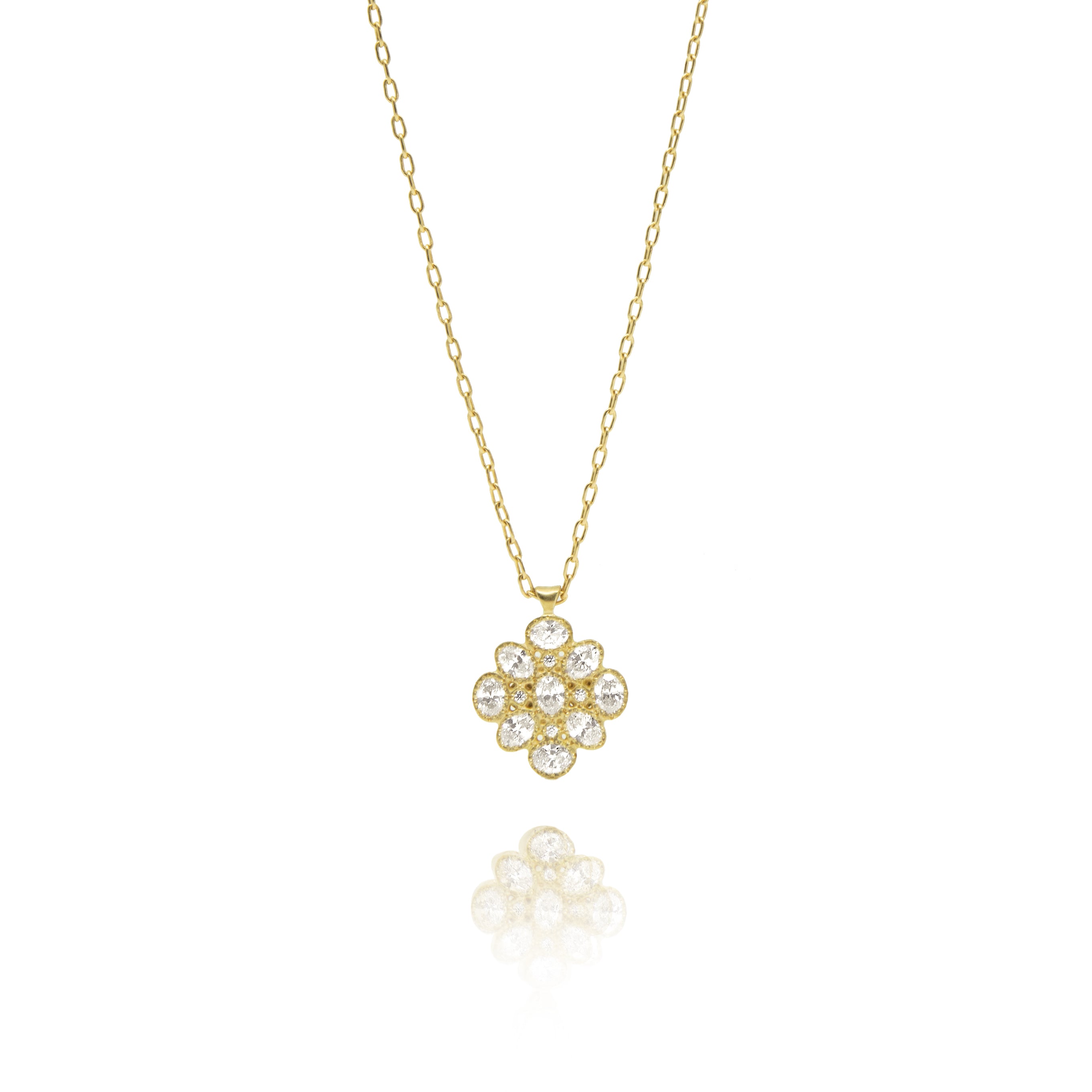 18K Yellow Gold Diamond Sapphire Mosaic Fleur Pendant | Adel Chefridi