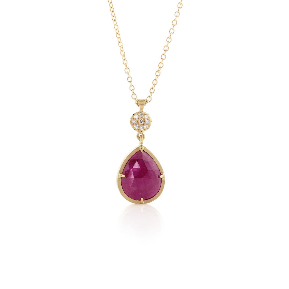 Prong Set Ruby Drop Pendant With Charm | Adel Chefridi