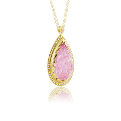 Carved Pink Tourmaline and Diamond Pendant