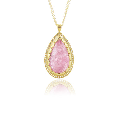 Carved Pink Tourmaline and Diamond Pendant