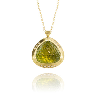 Carved Tourmaline Tear Pendant