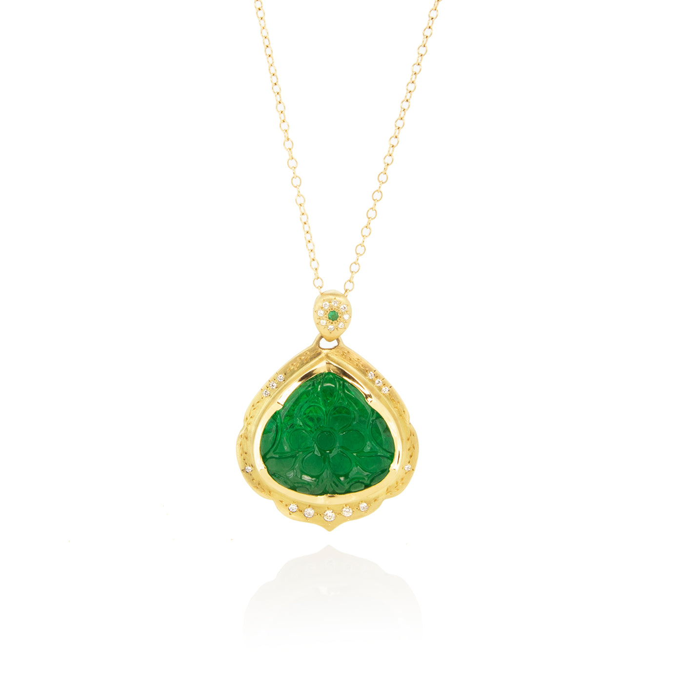 Floral Carved Emerald Pendant