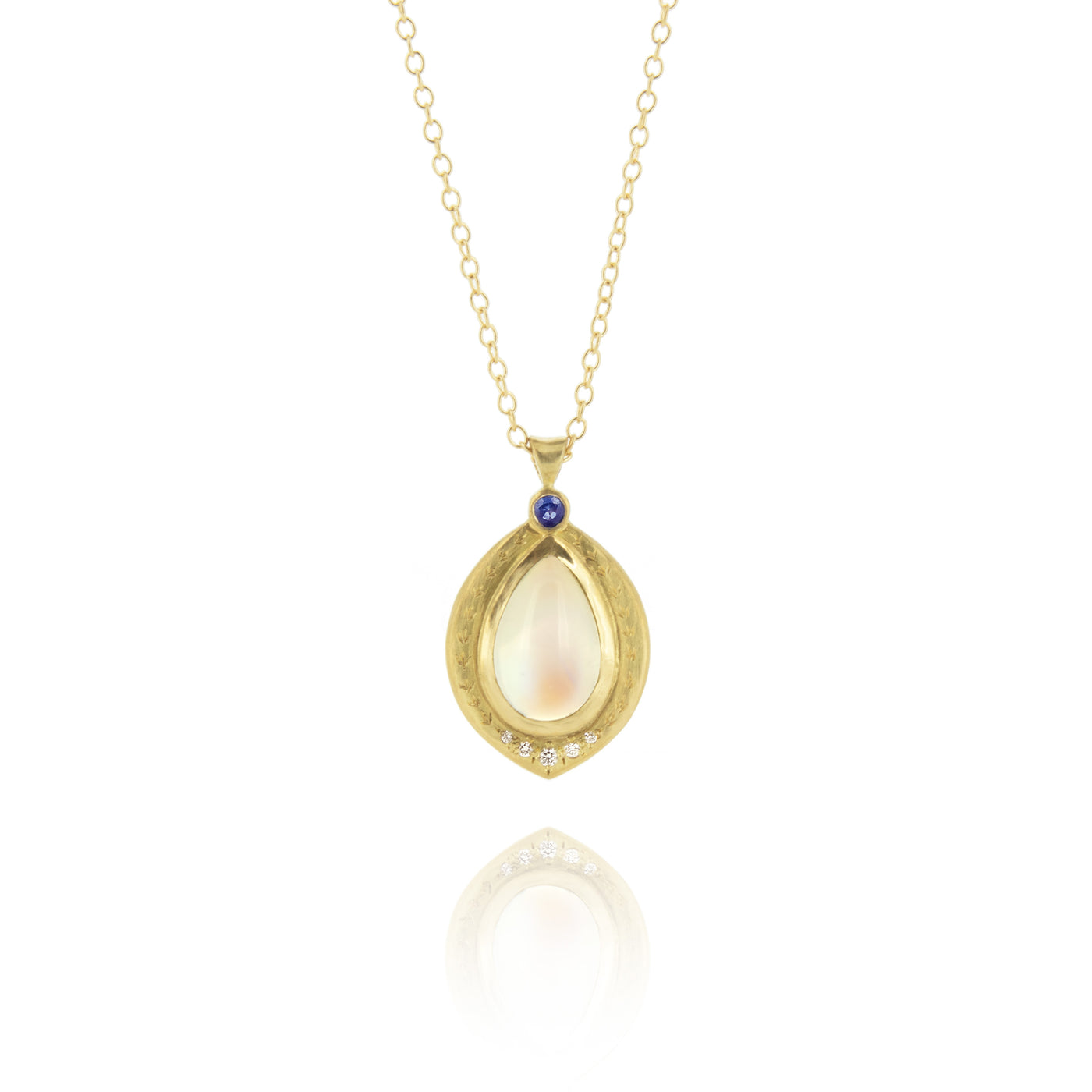 Oval Moonstone Pendant with Blue Sapphire