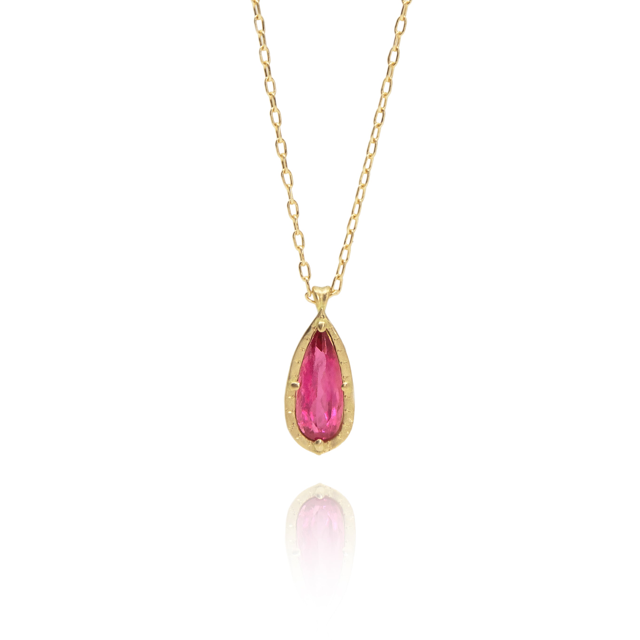 Pink Tourmaline Tear Drop Prong Pendant